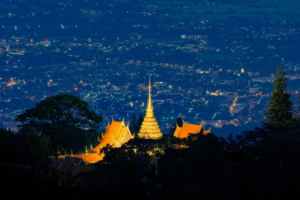 Temple in Thailand. Thai architecture building. Famous tourist attraction landmark.